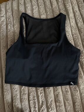 Black Cropped Athletic Tank with sheer back